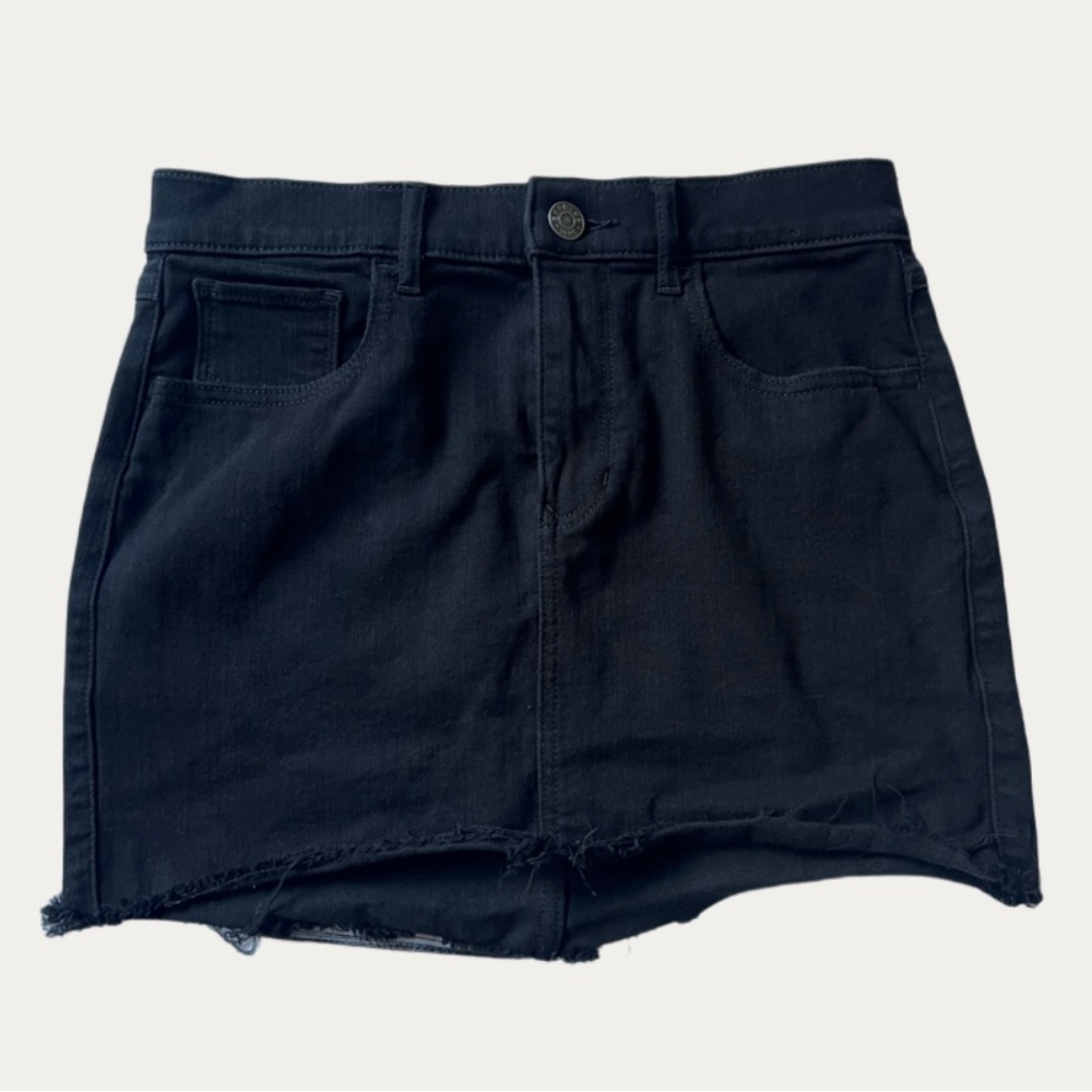 Express Black Denim Raw Hem Mini Skirt Size 2